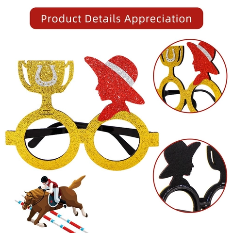 Horse Racing Festival Decorative Party Glasses Glitter Jockey Trophy Silhouette Novelty Costume Photo Props Eyewear