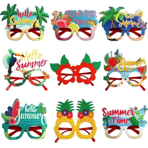 Divertenti Occhiali da Festa Hawaiana Occhiali a Tema Estivo Tropicale Flamingo Ananas Palma Spiaggia Foto Booth Accessori Decorazione