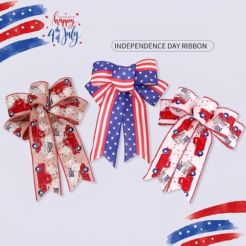 Decorazione Fiocco Giorno Indipendenza Stelle Strisce Iuta Ciondolo Bandiera Americana Camion Rosso Ornamento per Festa Casa Decor