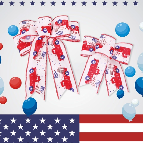 Independence Day Decorative Bows Patriotic US Flag Stars Stripes For July 4th Party Home Decor Retro Red Truck Burlap Ribbon Bow
