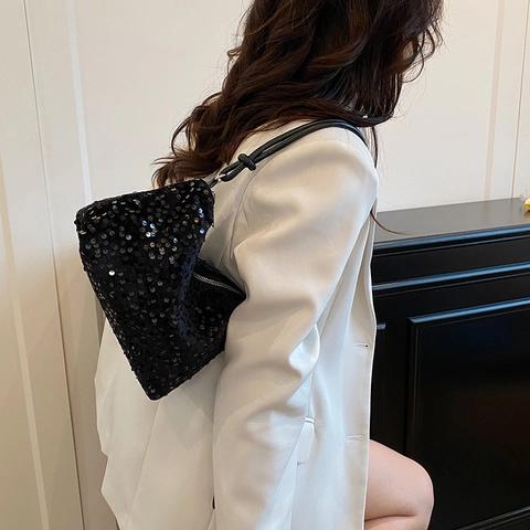 Elegante Borsa a Spalla con Paillettes da Donna Moda in Pelle PU Borsa Sottobraccio Glitterata Pochette da Festa Elegante Borsa da Sera