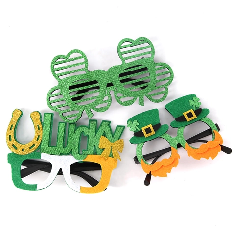 Occhiali per San Patrizio Glitter Trifoglio Lucky Shamrock Arcobaleno Irish Party Costume Occhiali Foto Props Decorazione