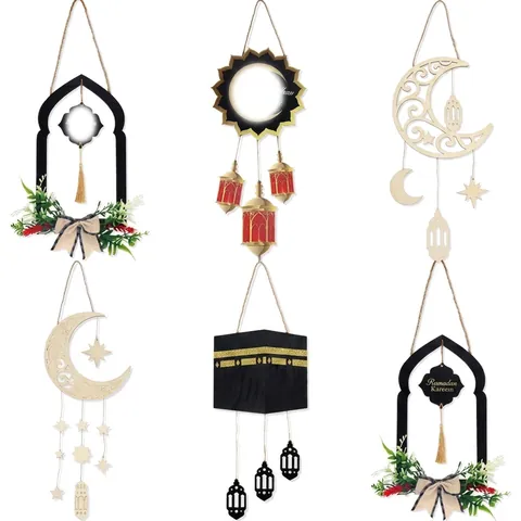 Ramadan Holz Mond Laterne Hängeschild Naher Osten Party Deko Sterne Schloss Holzplakette Haus Tür Wand Dekoration