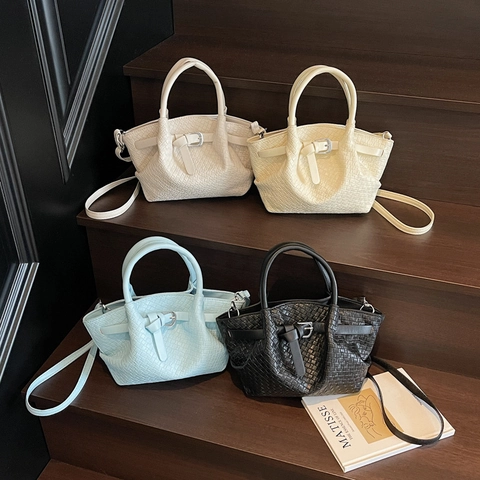 Borsa a Secchiello Donna in Pelle PU Intrecciata Chic Minimalista Borsa a Tracolla con Cinturino Rimovibile Borsa a Mano