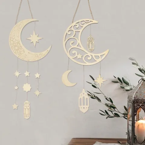 Ramadan Holz Mond Laterne Hängeschild Naher Osten Party Deko Sterne Schloss Holzplakette Haus Tür Wand Dekoration