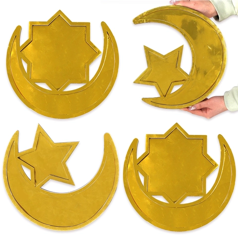 Gold Moon Star Wooden Tray Eid Ramadan Festival Party Decoration Fruit Nut Storage Box Middle East Desktop Ornament Gift