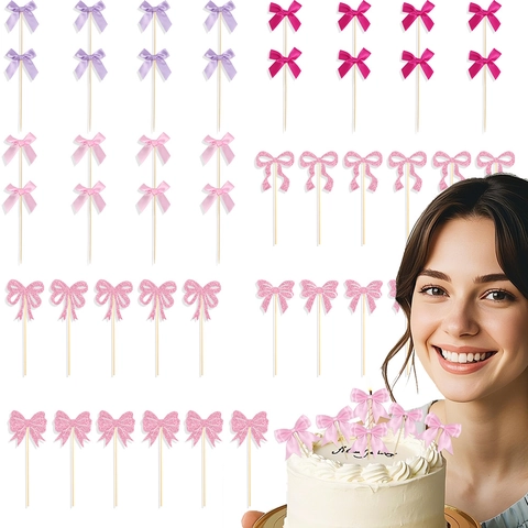 Décoration de Gâteau Nœud Rose Pailleté Fête des Mères Déco Dessert Fleur Lettre Insertion Accessoires Pour Fête