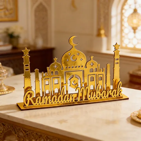 Ramadan Mubarak Gold Spiegel Acryl Stern Mond Moschee Desktop Ornamente Islamische Party Eid Dekorationen Haus Urlaub Geschenk
