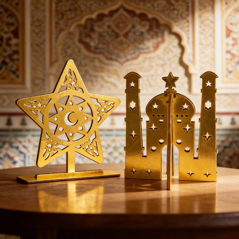 Ramadan Mubarak Gold Spiegel Acryl Stern Mond Moschee Desktop Ornamente Islamische Party Eid Dekorationen Haus Urlaub Geschenk