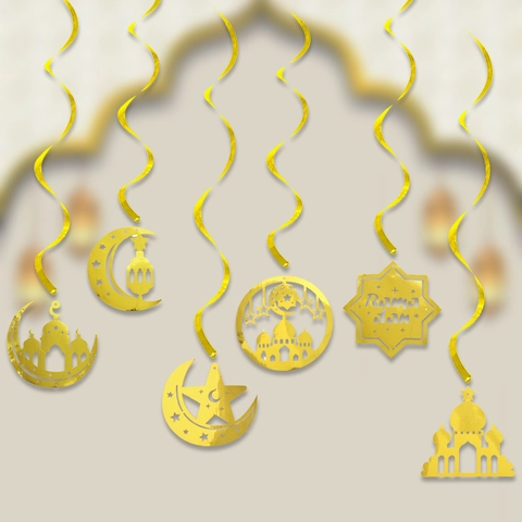 Decorazioni per Feste di Ramadan Eid Oro Luna Stella Moschea Spirali Appese per Celebrazioni in Casa Interni Decoro Soffitto Festivo