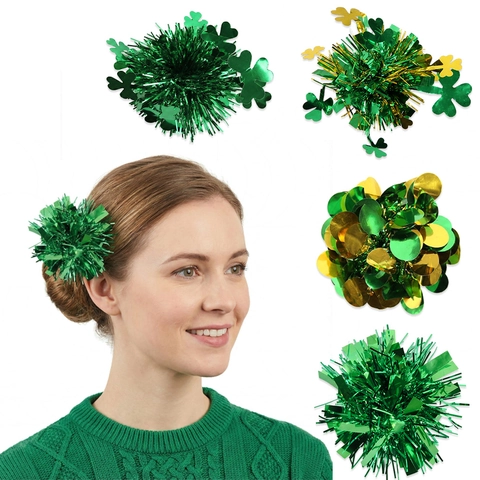 Fermagli per Capelli San Patrizio Verdi Oro Tinsel Paillettes Trifoglio Accessori per Travestimento Festival Irlandese Donna