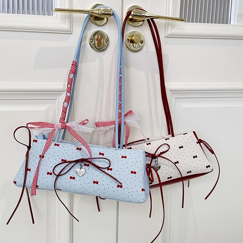 Coquette Stijl Dames Strik Print Onderarmtas Vintage Harthanger Lint Decor Composiet Doek Schoudertas Dagelijks Woonwerkverkeer Handtas