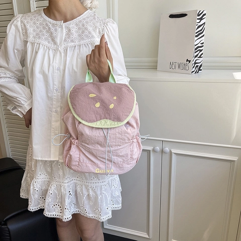 Fruit Theme Nylon Backpack For Students Cute Watermelon Apple Pear Guava Design Casual School Bag For Girls Women
