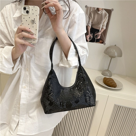 Moda Mujer Patrón de Serpiente Cuero PU Bolso de Axila Minimalista Color Sólido Verano Hobo Bolso de Hombro Bolso de Mano de Gran Capacidad