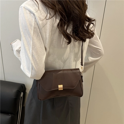 Borsa a Tracolla Quadrata Minimalista da Donna in Pelle PU Piccola Borsa a Spalla alla Moda con Chiusura in Metallo Dorato Stile Giapponese