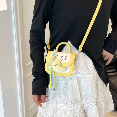 Mode Dames PU Leer Mini Schoudertas Trend Kersendruk Contrast Kleur Crossbody Tas Kleine Vierkante Tas Handtas