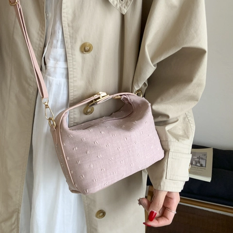 Women Vintage Canvas Crossbody Bag With 3D Jacquard Dot Texture Fashion Handbag Small Pillow Shoulder Bag For Everyday Travel