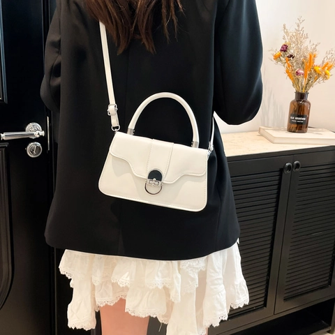 Bolso Cuadrado Pequeño de Cuero PU para Mujer Moda Bolso de Hombro Simple Color Sólido Con Cierre de Metal Elegante