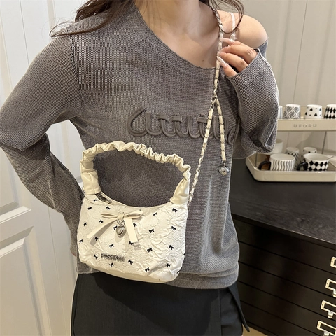 Bolso Bandolera de Mujer con Lazo y Asa con Volantes Moda Colgante de Corazón Bolso de Hombro con Relieve para Fiesta