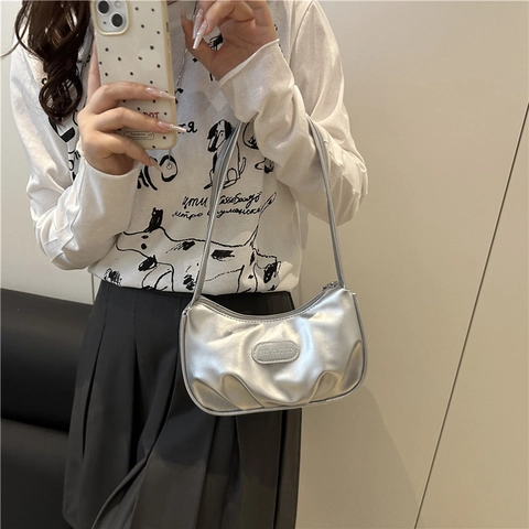 Borsa Sottobraccio in Pelle PU Plissettata alla Moda per Donna Borsa a Mezzaluna Minimalista Borsa Baguette Tendenza Spalla