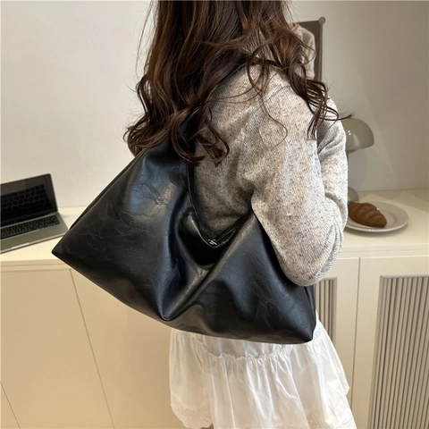 Bolso Tote de Cuero PU de Gran Capacidad para Mujer Bolso de Hombro Hobo Minimalista Con Cremallera Doble Para Diario