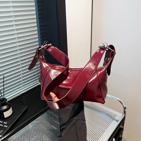 Borsa Sottobraccio in Pelle PU Vintage Lucida per Donna Borsa a Tracolla con Ampia Tracolla Regolabile Minimalista Hobo Tote Bag Daily Handbag
