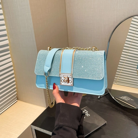 Modieuze Strass PU Leer Crossbodytas Trend Stiksels Vierkante Ketting Schoudertas Elegante Dagelijkse Handtas Voor Dames