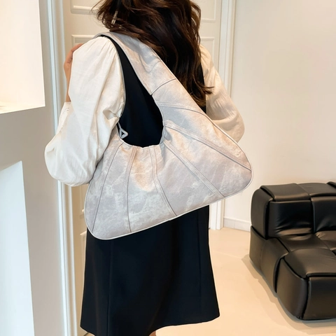 Fashion Large Capacity Women PU Leather Shoulder Bag Solid Color Splicing Design Hobo Bag Street Style Casual Tote Bag For Women