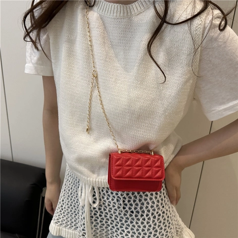 Petit Sac à Épaule Matelassé en Cuir PU pour Femme avec Bandoulière Chaîne Design Losange Chic Sac Carré Quotidien