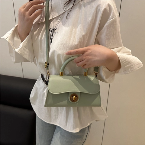 Bolso Cuadrado Pequeño de Cuero PU Retro para Mujer Con Asa Superior Cierre Giratorio Redondo Dorado Bolso de Hombro Moda