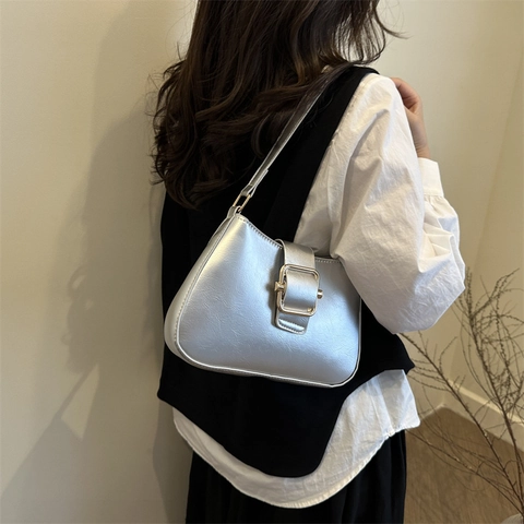 Minimalistische Damen Umhängetasche Aus PU Leder Retro Quadratische Tasche Mit Goldener Schnalle Mode Alltag Schultertasche