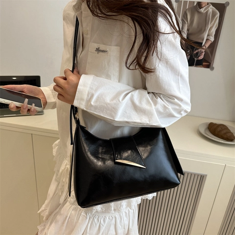 Bolso Sobaco Minimalista de Cuero PU para Mujer Bolso de Hombro de Color Sólido Bolso Tote Versátil para el Trabajo Diario