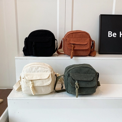 Damen Mode Cord Kleine Quadratische Tasche Vintage Lässig Crossbody Umhängetasche Mit Fronttasche Geflochtener Reißverschluss-Schieber