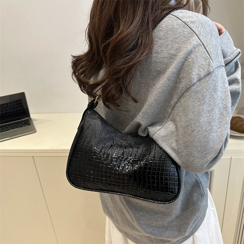 Damen Minimalistische Unterarmtasche Vintage Krokodil Prägung PU Leder Handtasche 2025 Sommer Trendy Alltagstasche