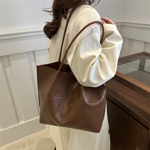 Borsa Tote Intrecciata da Donna Grande Capacità Borsa a Tracolla Pendolare Borsa a Mano Moda Semplice Borsa Sottobraccio in Pelle Sintetica