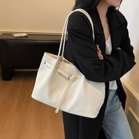 Bolso Tote de Gran Capacidad con Textura Tejida para Mujer Cuero de PU Minimalista Bolso de Hombro para Diario Bolso de Mano