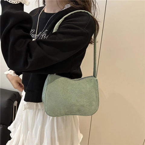 Retro Damen Cord Umhängetasche Koreanischer Stil Einfarbig Hobo Achseltasche Einfache Lässige Literarische Handtasche Shopping Tasche