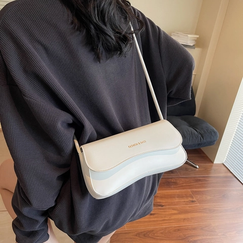 Women's Fashion PU Leather Underarm Bag Minimalist Letter Print Shoulder Bag Small Square Bag With Knot Strap For Daily Commute