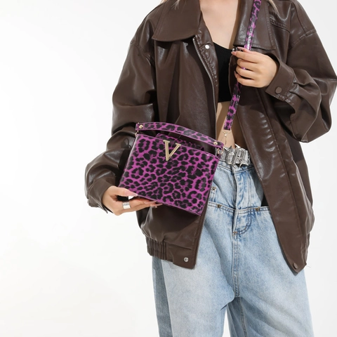 Damen Leopardenmuster PU Leder Umhängetasche Retro Mode Kleine Quadratische Tasche Mit Metallschnalle Crossbody Handtasche