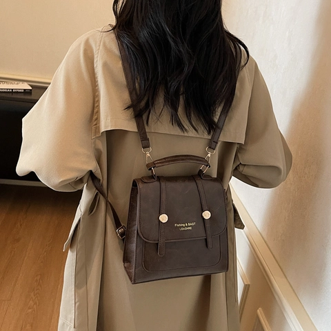 Vintage PU Leren Rugzak Voor Dames Grote Capaciteit Retro Handtas Pendelen Mode Schoudertas Zwart Bruin Koffie
