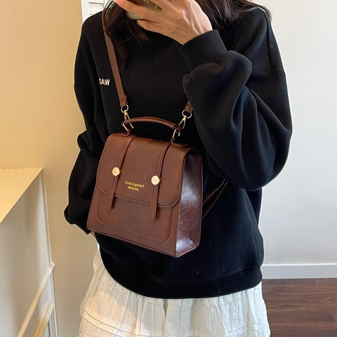 Vintage PU Leder Mini Rucksack Damen Trendy Preppy Stil Kleine Kuriertasche Hochwertige Textur Casual Schule Tagesrucksack Handtasche