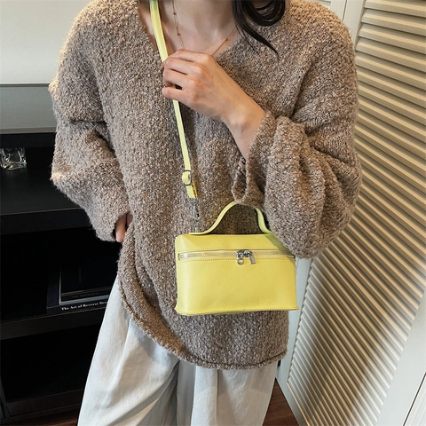 Women's Minimalist PU Leather Small Square Crossbody Bag Fashion Box Shape Handbag With Single Shoulder Strap Casual Solid Color
