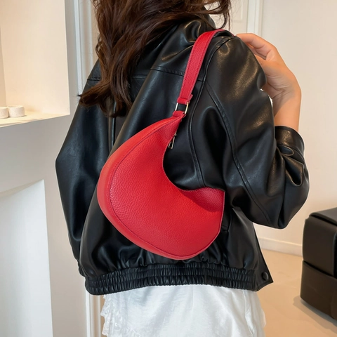 Niche Design Minimalist Women PU Leather Hobo Bag Lychee Pattern Half Moon Shoulder Bag Retro Chic Casual Underarm Dumpling Bag