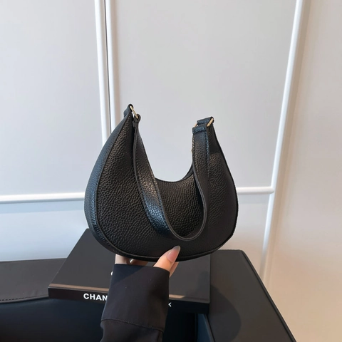 Bolso de Hombro para Mujer Minimalista de Cuero PU de Media Luna Color Sólido Elegante Bolso de Axila Bolso de Mano