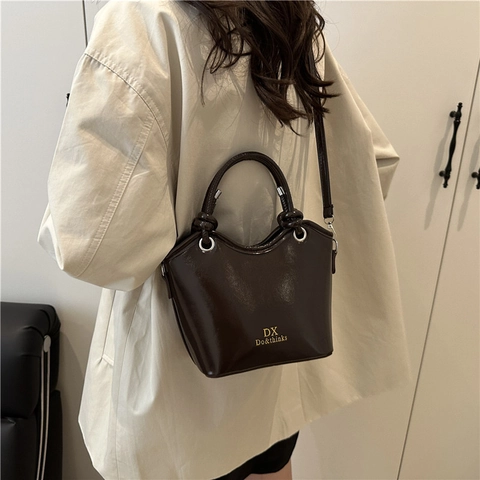 Bolso Bombonera de Cuero PU Elegante para Mujer Bolso Bandolera Minimalista de Color Sólido Bolso de Mano con Nudo de Tendencia para Diario