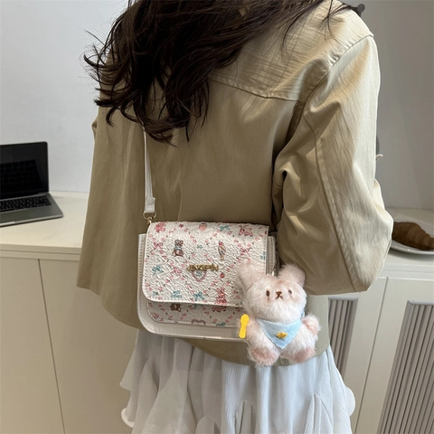 Damen Süße Cartoon Tier Druck Umhängetasche PU Leder Kleine Quadratische Tasche Casual Mode Mit Verstellbarem Riemen