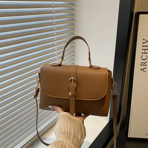 Women Litchi Pattern PU Leather Crossbody Bag Fashion Handbag With Top Handle Shoulder Strap For Daily Casual Use
