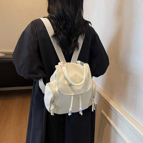 Women Mini Fashion Backpack Trendy Embroidery Letter Drawstring Closure Small Cloth Bag For Daily Travel Student School Backpack