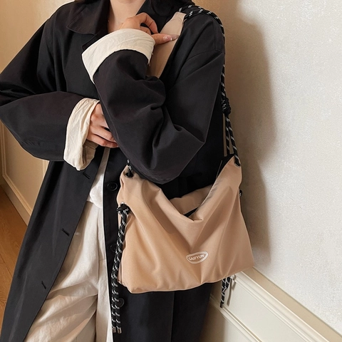 Nylon Umhängetasche Für Damen Große Kapazität Lässige Leichte Schultertasche Mit Gestreiftem Seilgurt Für Den Alltag