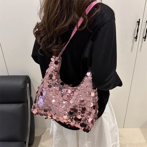 Borsa a Spalla con Lustrini da Donna Borsa Hobo a Forma di Dumpling Design di Nicchia Borsa Sottobraccio Casual per Uso Quotidiano e Festa